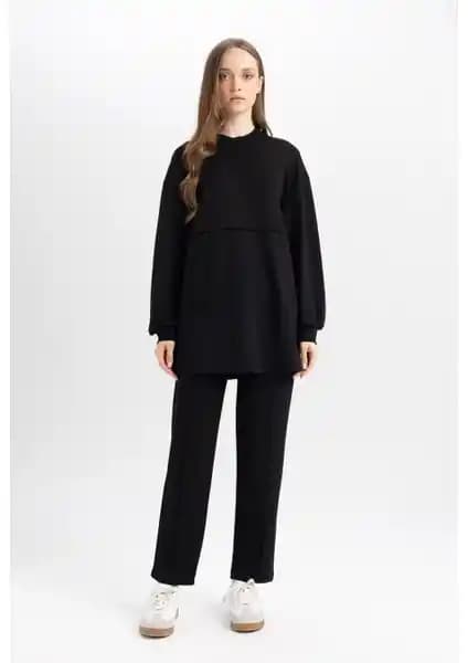 DeFacto Kadın Regular Fit Siyah Düz Fitilli Çift Cepli Pantolon Günlük ve Spor Kullanım İçin