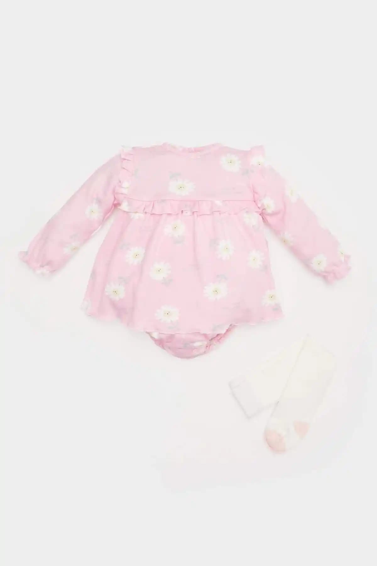 DeFacto Kız Bebek İçin Şık ve Konforlu 2'li Tulum Takımı Çiçekli Desenler