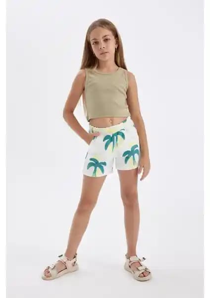 DeFacto Kız Çocuk Desenli Şort D0904A824HS Günlük Kullanım İçin Rahat ve Şık Seçenek