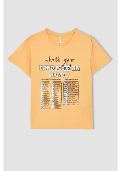 DeFacto Kız Çocuk Regular Fit Bisiklet Yaka Baskılı Pamuklu Tişörtleri Günlük Kullanım İçin Uygun