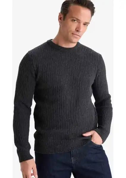 DeFacto Standart Fit Bisiklet Yaka Dokulu Erkek Triko Kazak E0811AX25WN