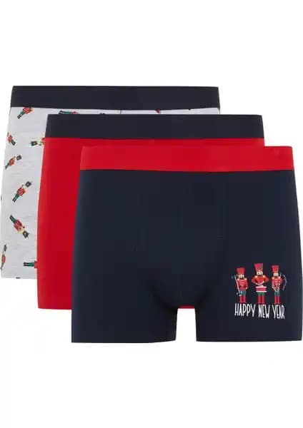 DeFacto Yılbaşı Temalı Regular Fit 3'lü Boxer Seti Konfor ve Şıklık Sunar