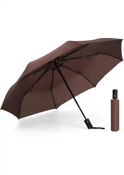 Eleven Markets Kahverengi Tam Otomatik Şemsiye Dayanıklı ve Şık Tasarım