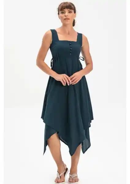 Eliş Şile Bezi Kolsuz Midi Yazlık Elbise Doğal Kumaş ve Modern Tasarım Özellikleri