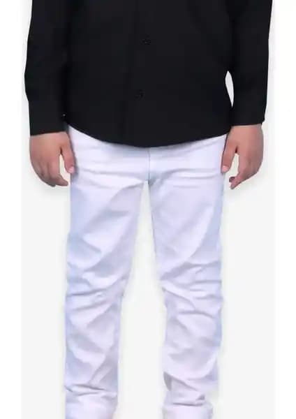 Erkek Çocuklar İçin Şık ve Dayanıklı Gabardin Pantolon Beyaz Renk Seçeneği