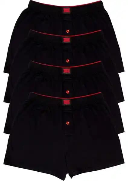 Erkekler İçin Konforlu ve Şık Tutku 4'lü Penye Boxer Bel Düz Siyah