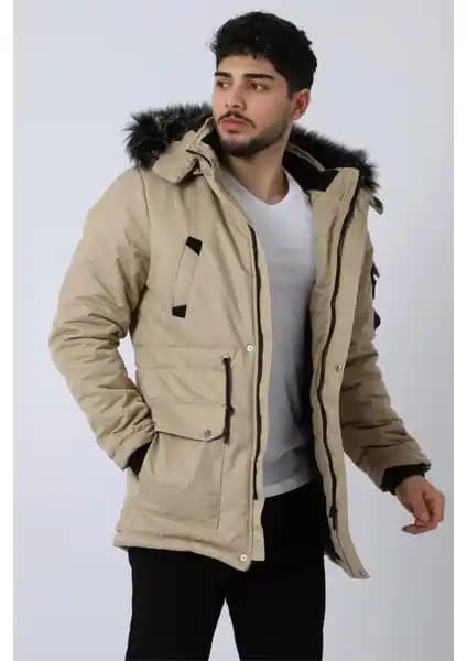 Erkekler İçin Modern ve Fonksiyonel Kürklü Kapşonlu Kış Montu ve Kabanları