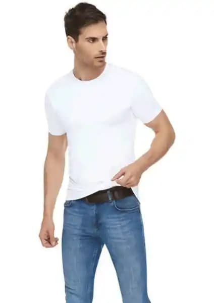 Erkekler İçin Şık ve Konforlu Elastan Sıfır Yaka Tişörtler - Günlük ve Spor Kullanımına Uygun