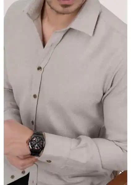 Etikmen Sütlü Kahve Düz Slim Fit Erkek Gömlek Şıklık ve Konfor Sunan Modern Tasarım