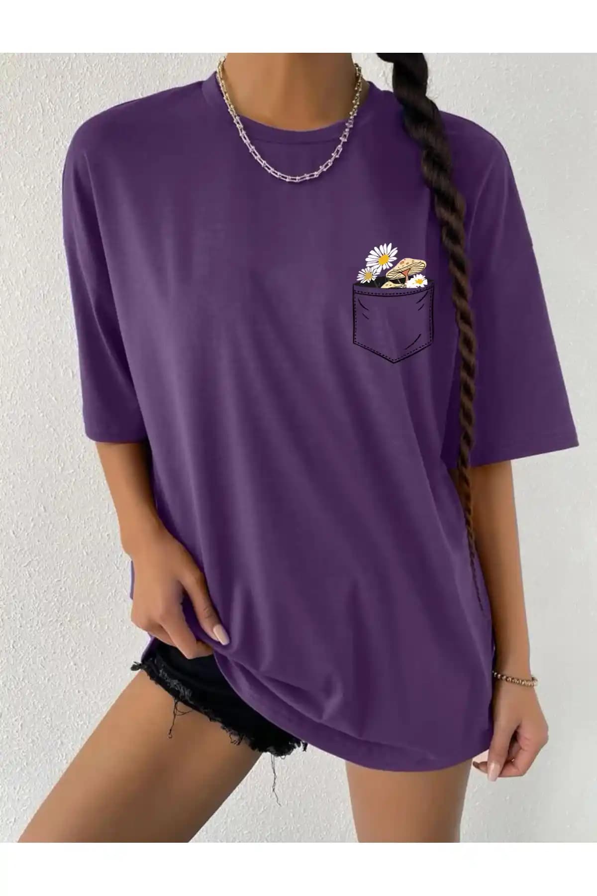 FAVORİST Çiçek Baskılı Unisex Oversize Tişört Günlük Şıklık ve Rahatlık Sunar