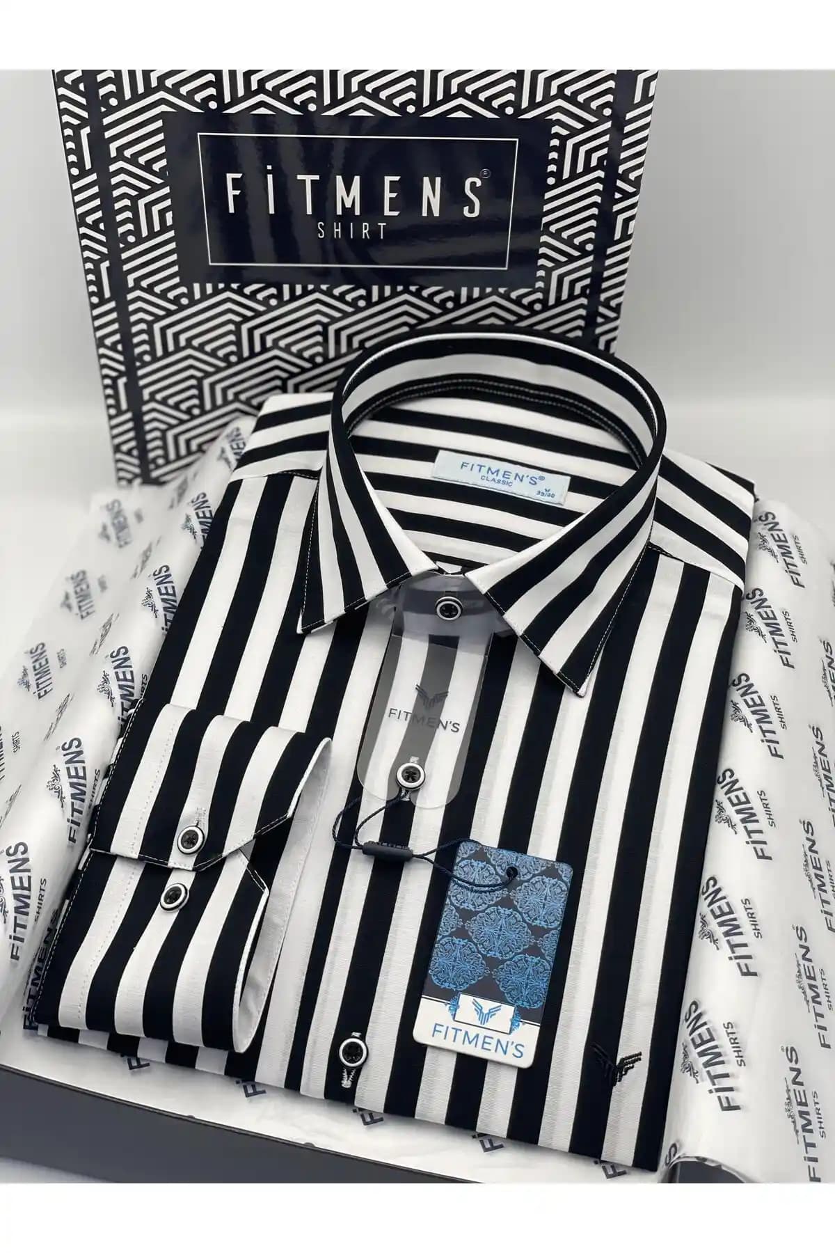 Fitmens Erkek Klasik Uzun Kollu Çizgili Cepsiz Yaka Gömlek: Şıklık ve Konforun Buluşması