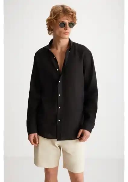 Grimelange Brice Erkek %100 Keten Kumaş Siyah Gömlek: Şıklık ve Konforun Buluşması