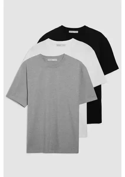 Grimelange Erkek 3'lü Kalın Dokulu Organik Pamuk T-shirt Günlük Şıklık ve Konfor Sağlar