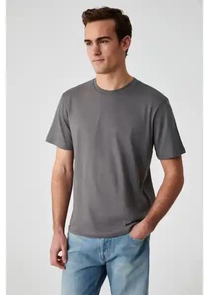 Grimelange Solo Erkek %100 Organik Pamuklu Kalın Dokulu Comfort Fit Bisiklet Yaka T-Shirt