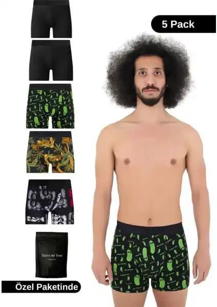Harry Jons Erkek 5'li Desenli Renkli Pamuklu Boxer Paketi Günlük Konfor ve Şıklık Sunar
