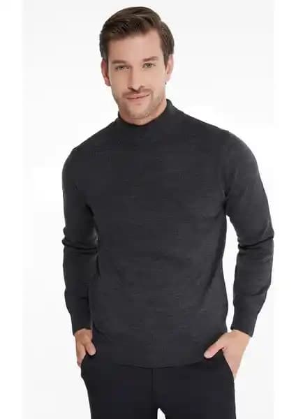 Hatemoğlu Erkek Antrasit Regular Fit Yarım Balıkçı Yaka Kazak Günlük ve Şık Kullanım İçin