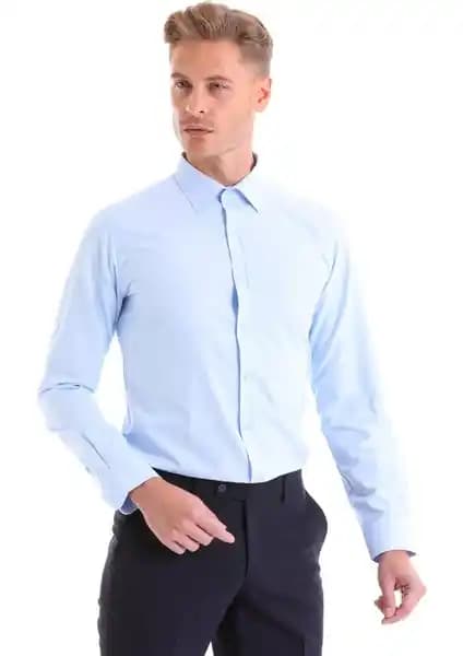 Hatemoğlu Erkek Mavi Slim Fit Pamuklu Uzun Kollu Gömlek: Şıklık ve Konforun Buluşması