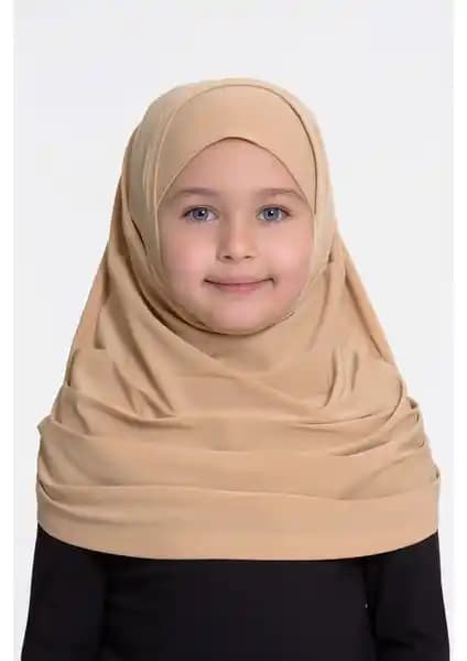 Hürrem Bone Sütlü Kahve Renkli Çocuk ve Genç Kızlar İçin Pratik Tesettür Bone