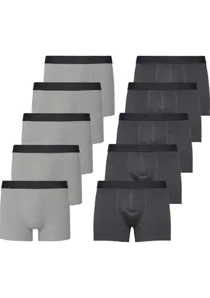 John Lion Erkek 10'lu Premium Gri-Füme Likralı Boxer: Konfor ve Kalitenin Buluşması