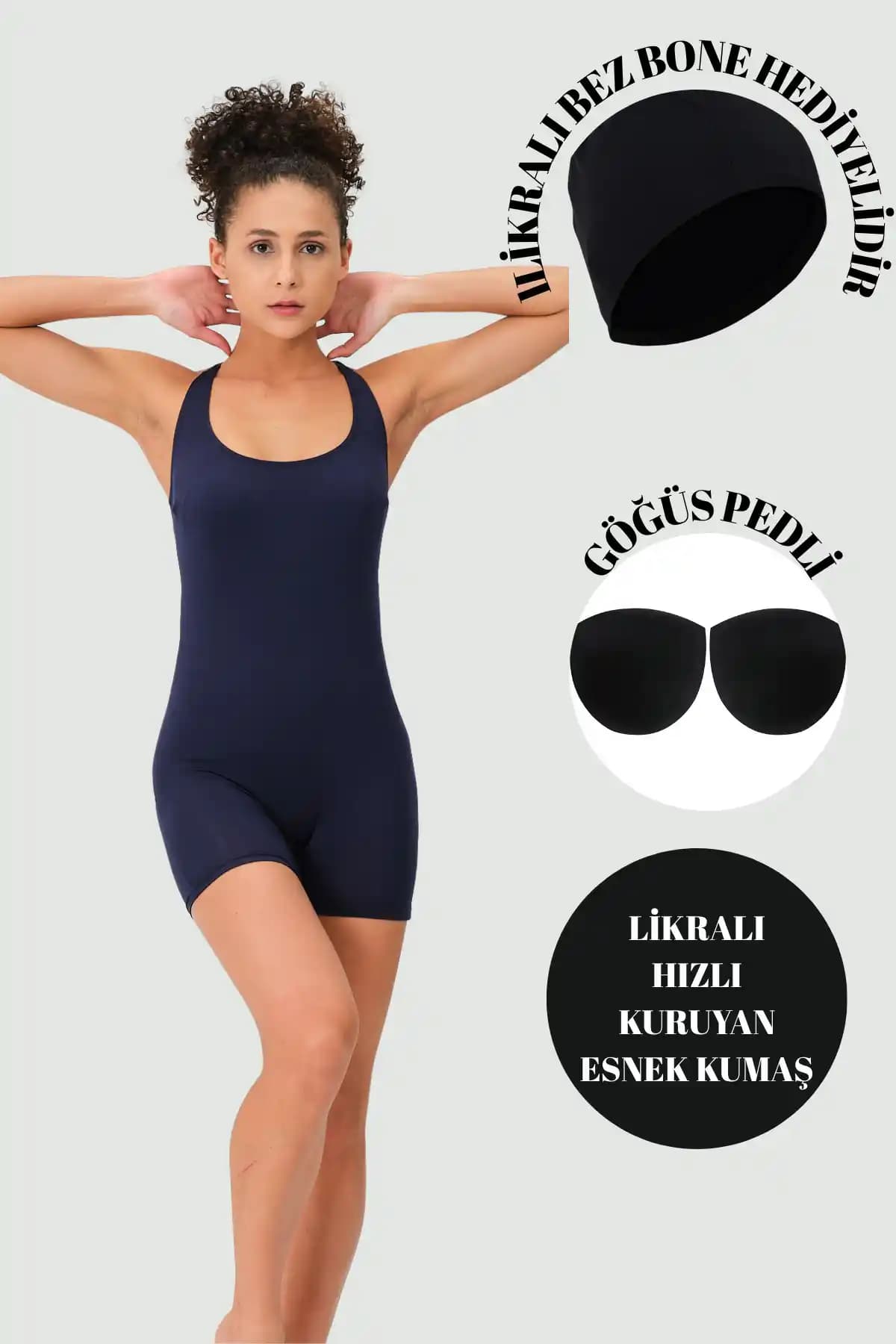 Kadınlar İçin Şık ve Dayanıklı Düz Lacivert Yüzücü Mayo Geniş Askılı Tasarım