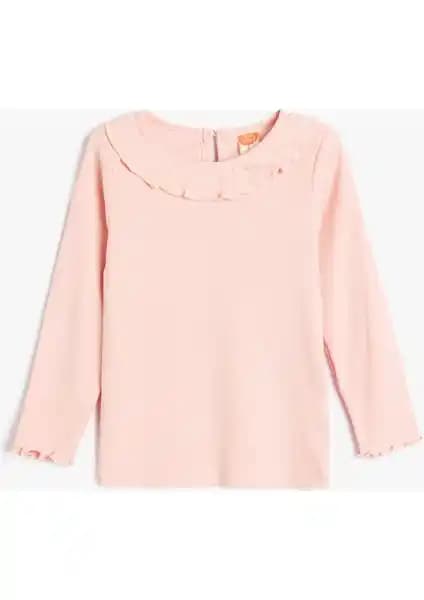 Koton Basic Fırfırlı Bisiklet Yaka Uzun Kollu Pamuklu Tişört Çocuklar İçin Şık ve Rahat Giyim