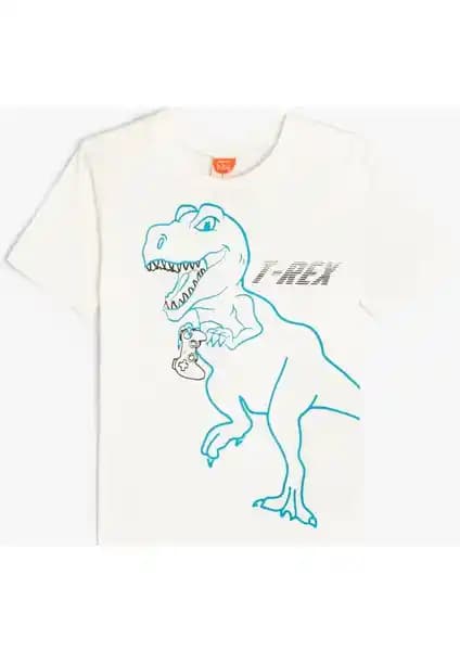Koton Dinozorlu Erkek Çocuklar İçin Renkli ve Konforlu Pamuklu Kısa Kollu Tişört
