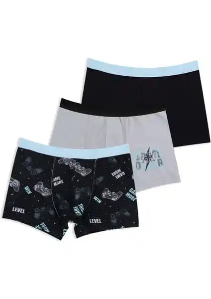 Koza Erkek Çocuk Pamuklu Uzay Baskılı 3'lü Boxer Seti Yüksek Kalite ve Konfor