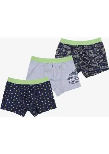 Koza İç Giyim Erkek Çocuk Pamuklu Uzay Baskılı 3'lü Boxer Seti Günlük Kullanım İçin Uygun