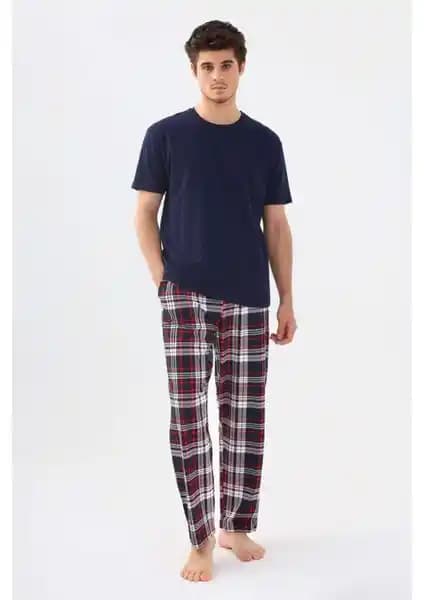 Koza İç Giyim Erkek Ekose Desenli Pamuklu Kısa Kollu Pijama Takımı Yüksek Kalite ve Konfor