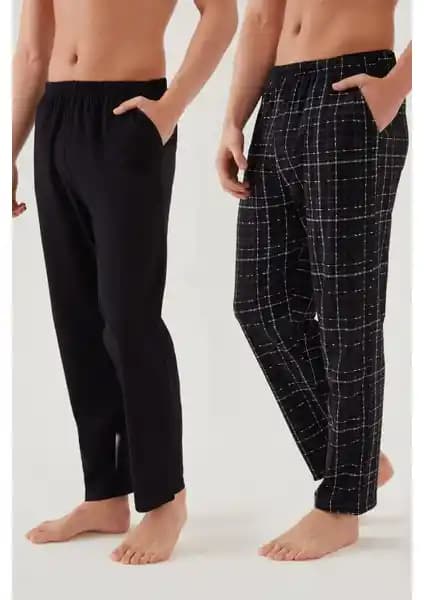 Koza İç Giyim Erkek Ekose Pamuklu Lacivert Pijama Takımı 2'li Konfor ve Şıklık Sunar