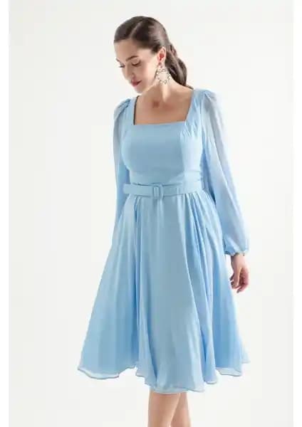 Lafaba Kadın Bebe Mavi Kare Yaka Kemerli Midi Şifon Abiye Elbise Özellikleri ve Kullanım İpuçları