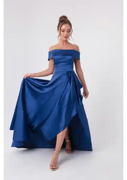 Lafaba Kadın Indigo Kayık Yaka Saten Abiye ve Mezuniyet Elbisesi Özellikleri ve Kullanıcı Yorumları