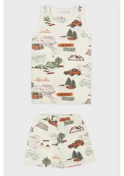 Lela Desenli Streç Pamuklu Atlet Boxer Takım Erkek Çocuk İç Giyim Ürünleri