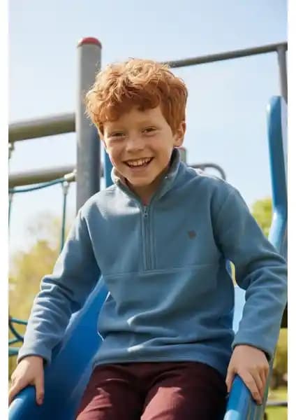 Lela Yu<muş>ak Çocuklar İçin Şardonlu Fermuarlı Dik Yaka Kış Polar Ürünü