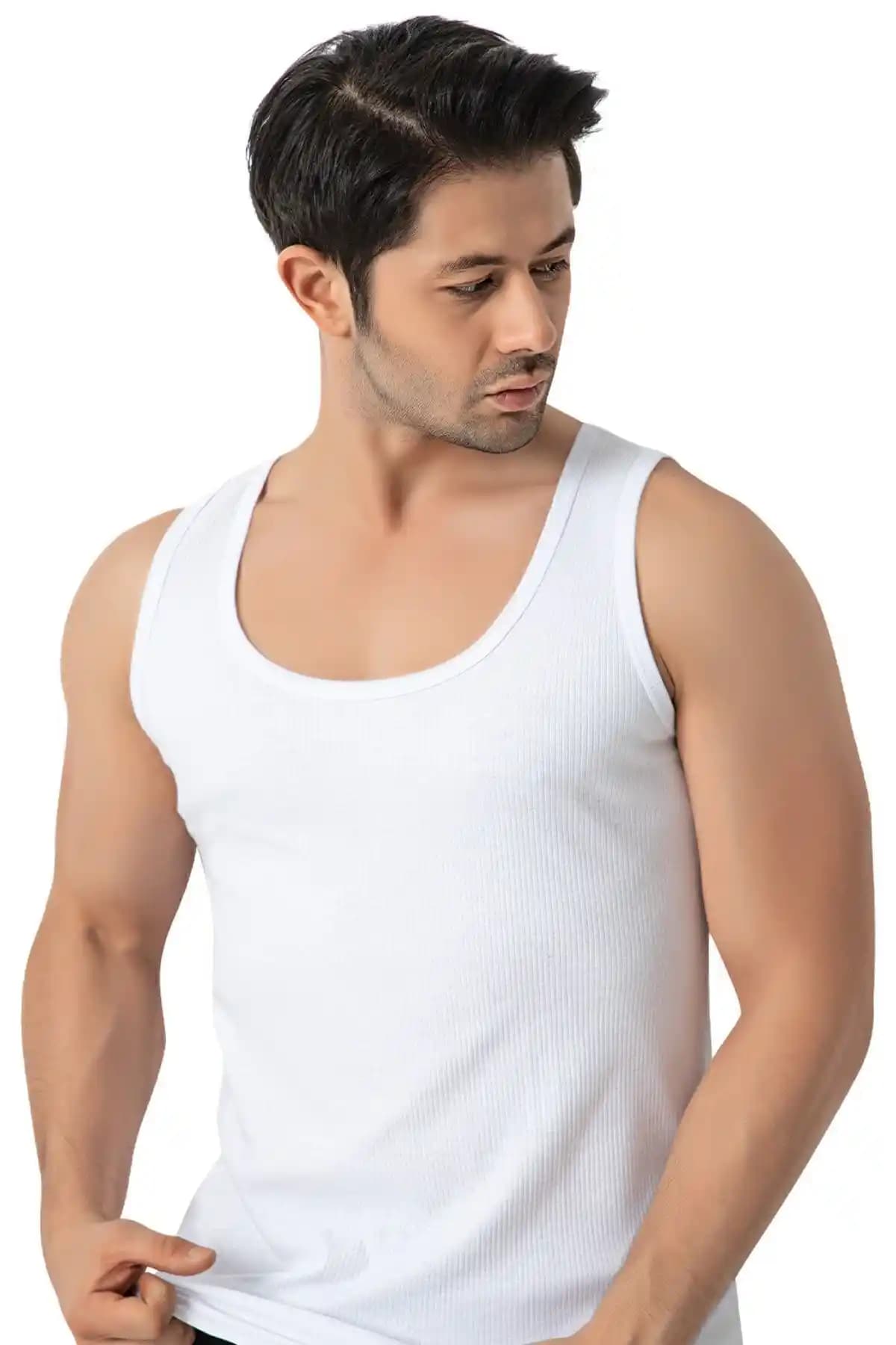 LÜXDRM Erkek Beyaz Fitilli Kaşkorse Atlet: Şıklık ve Konforun Buluşması