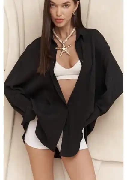 Mai Durres Siyah Oversize Gömlek: Günlük Rahatlık ve Şıklık Sunan Modern Tasarım