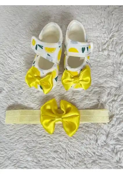 Masal Baby Kids Kız Bebek Meyve Desenli Bandanalı Beyaz Patik Ayakkabı 0-6 Ay İçin Şık ve Konforlu
