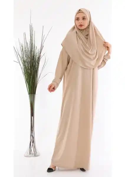 Medipek Kolay Giyilebilen Tek Parça Namaz Elbisesi Vizon - Rahat ve Şık Tasarım