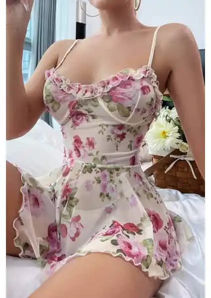 Merry See Çicek Desenli Özel Tasarım Gecelik Babydoll: Şıklık ve Konforun Buluşması