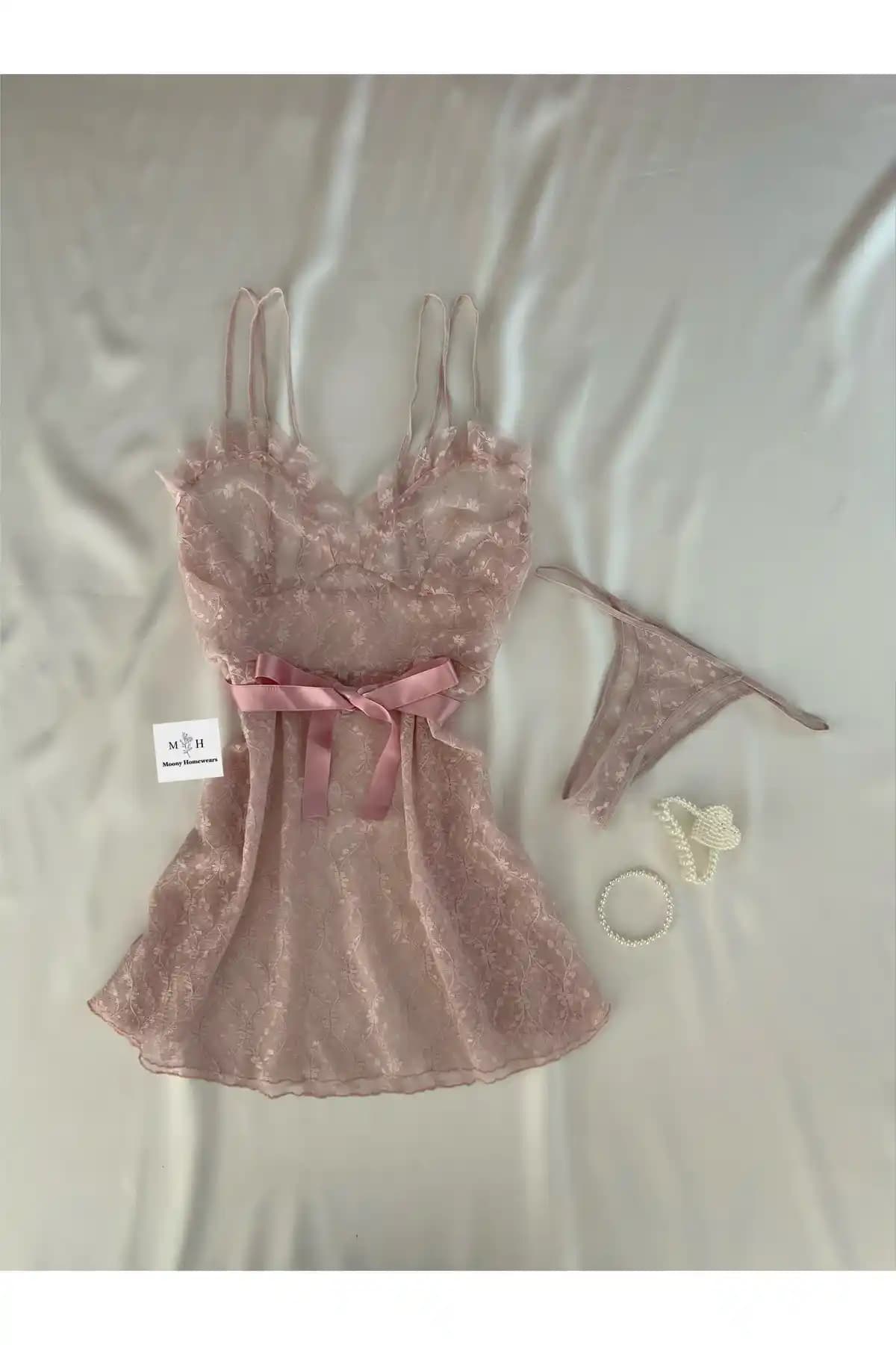 MH Moony Homewears 2'li Scarlet Pudra Gecelik İç Giyim Seti Şıklık ve Konfor Sunar