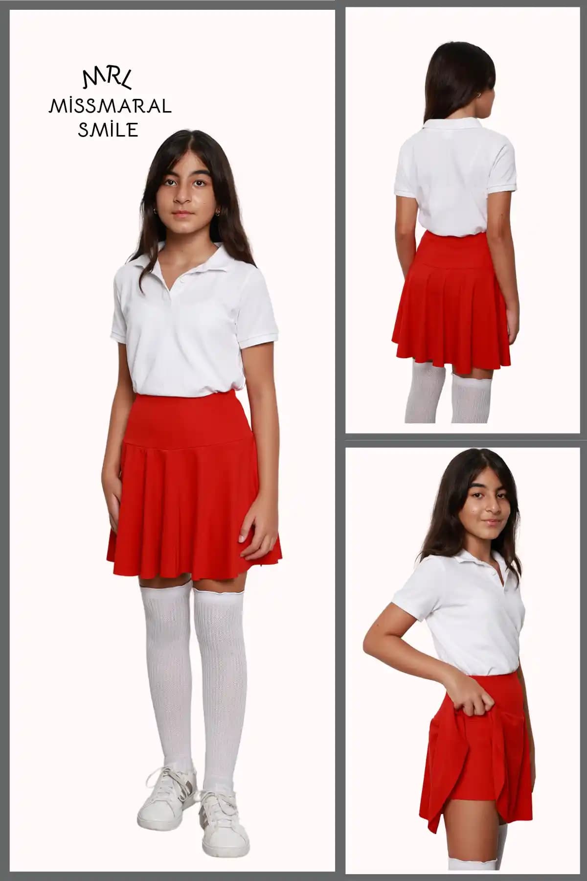 Missmaral Kız Çocuk Kırmızı Okul Eteği Yüksek Bel ve Şortlu Tasarım