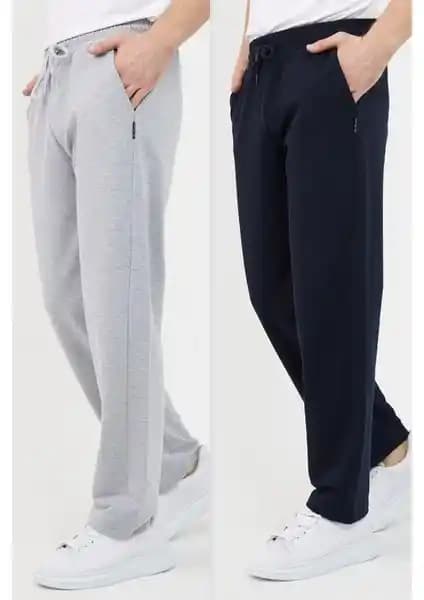 Mmetalic Erkek Düz Paça Rahat Kesim 2'li Eşofman Altı Paketi Gri ve Lacivert Seçenekleriyle