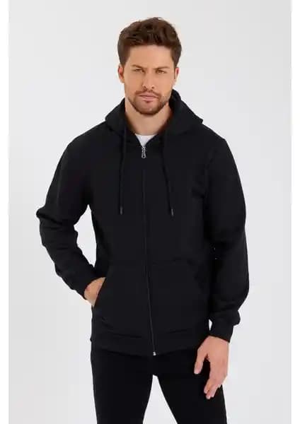 Mmetalic Siyah Erkek Sweatshirt Kapüşonlu Fermuarlı Modern Tasarım ve Dayanıklılık