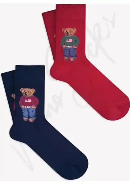 Mono Socks 2'li Teddy Bear Desenli Pamuklu Çoraplar Konfor ve Eğlence Sunar
