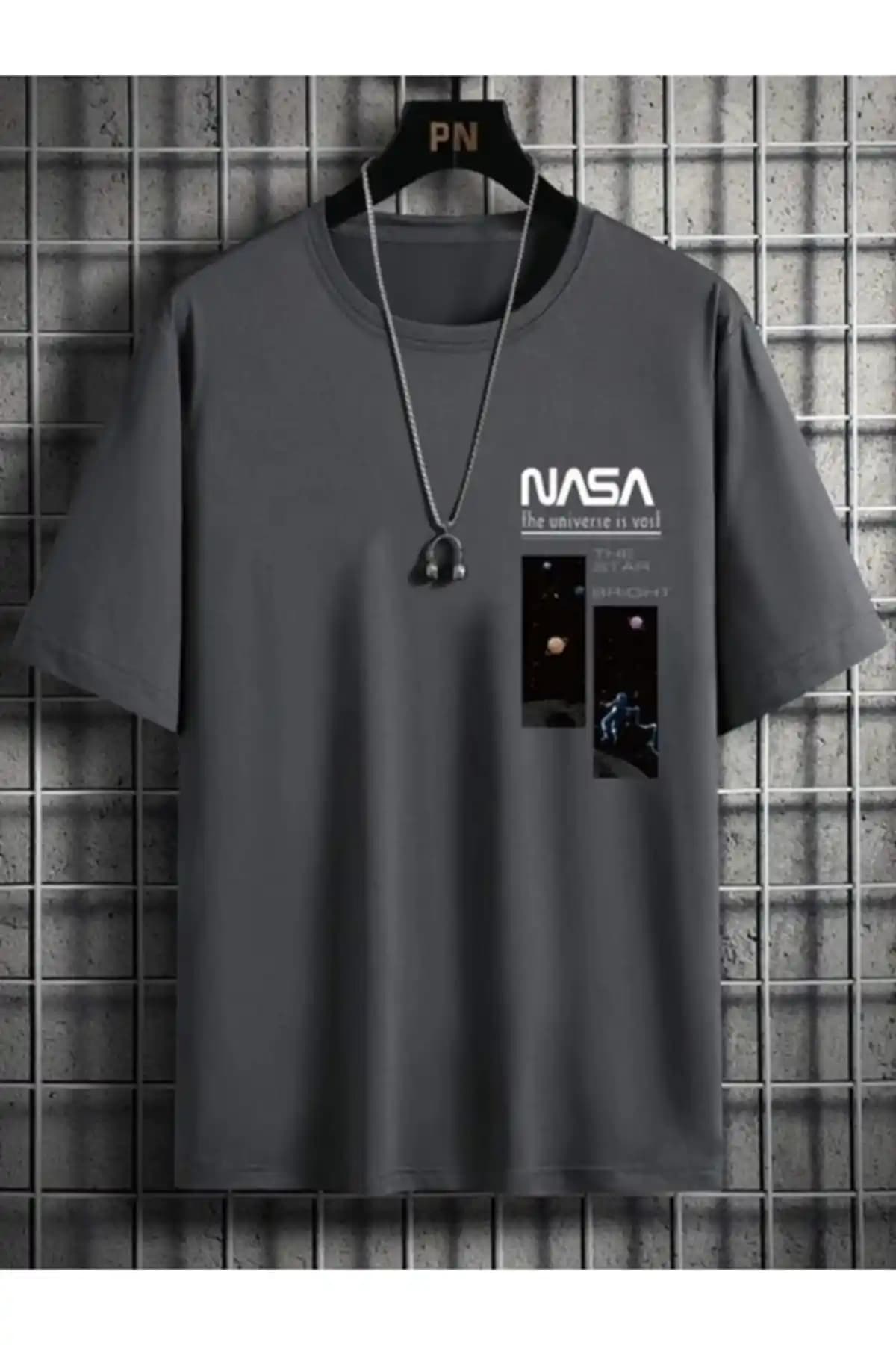MOONBULL Erkek NASA The Star Baskılı Oversize T-shirt Modern ve Rahat Yazlık Tasarım