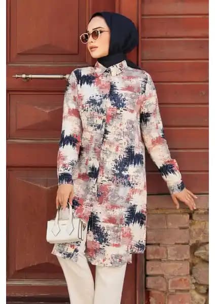 Neva Style Desenli Lacivert Tesettür Tunik 11677L: Şık ve Rahat Günlük Kullanım İçin