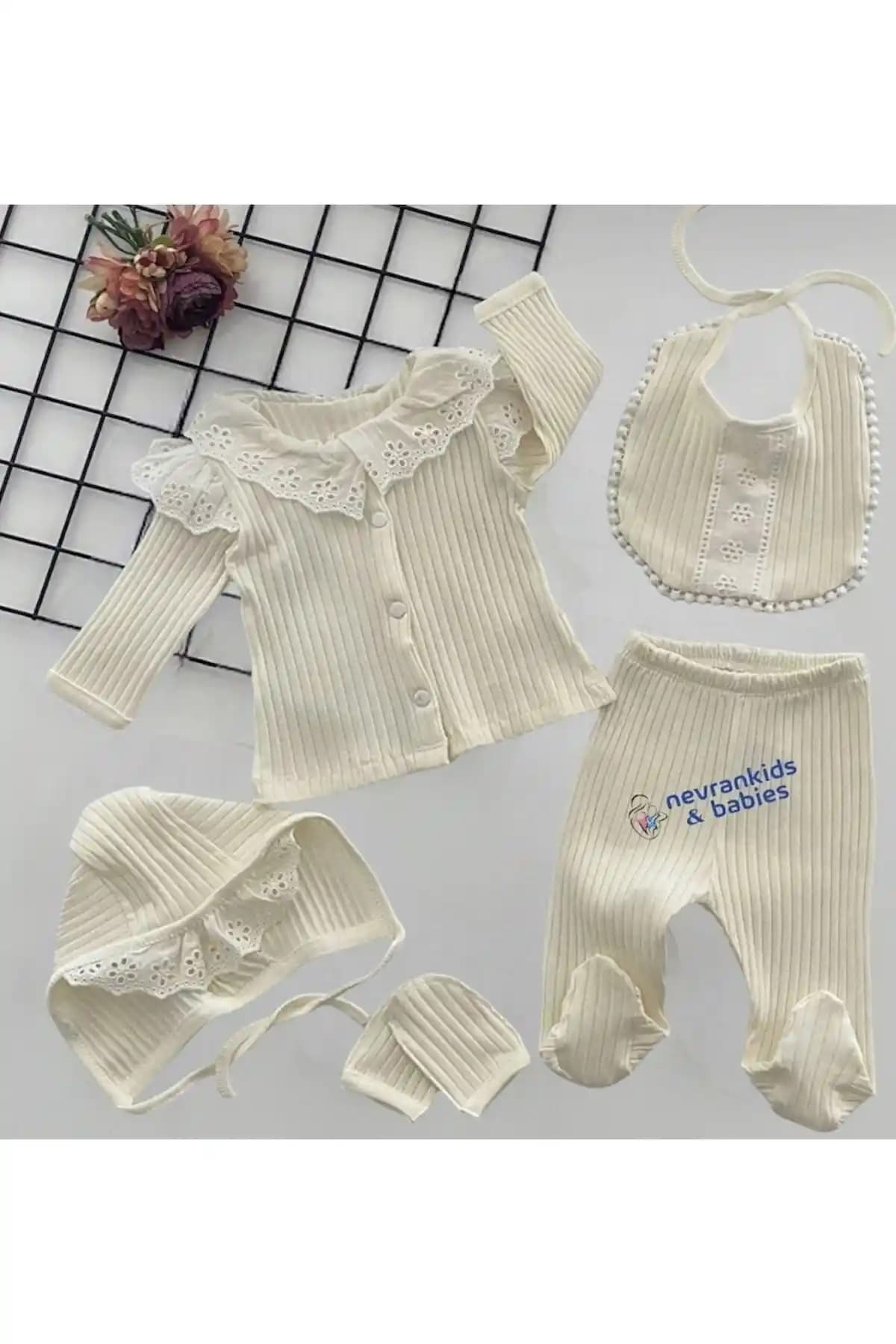 Nevrankids Doğal Kumaş 5 Parça Hastane Çıkışı Seti Bebekler İçin Konfor ve Şıklık