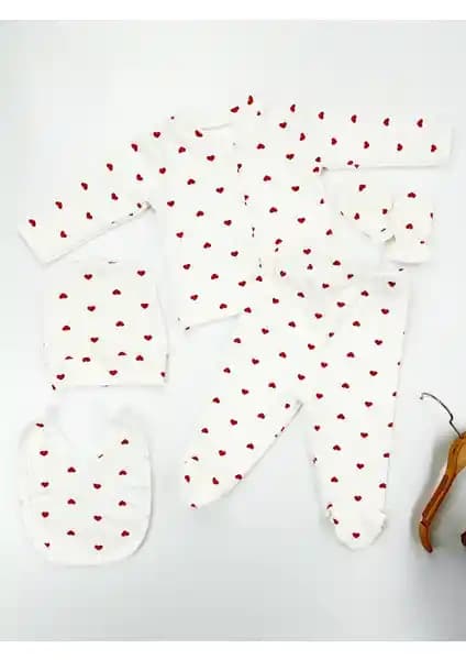 OMY 5'li Siyah ve Kırmızı Kalpli Pamuk Bebek Hastane Çıkışı Ürünü Detayları