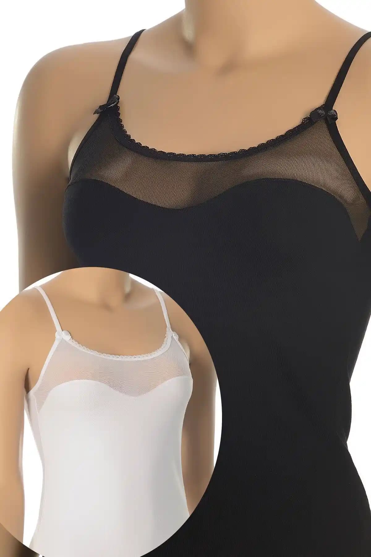 Öts Kadın Renkli 2'li Pamuklu Likralı Tüllü İp Askılı Atletler Günlük Kullanım İçin