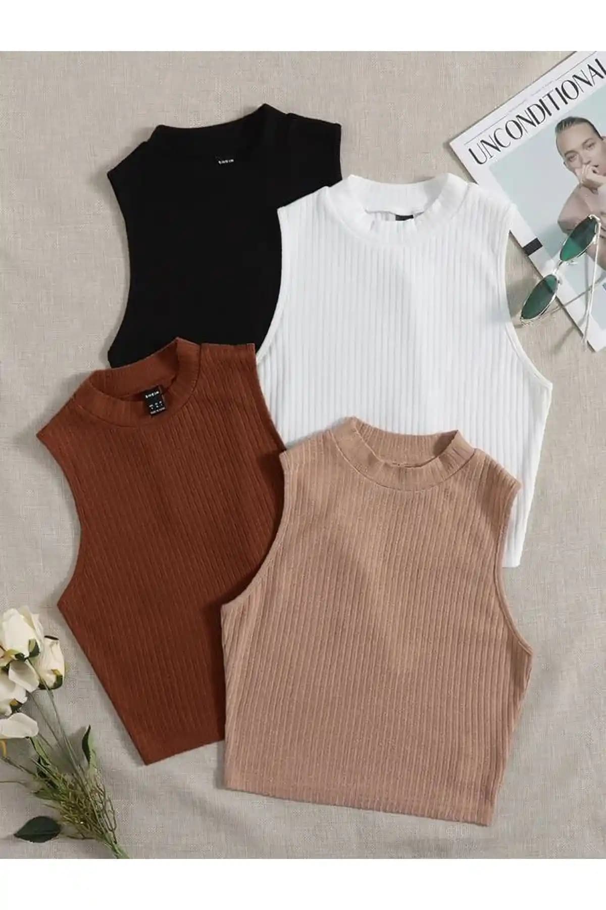 ÖZ PAMUK Kadın 4'lü Crop Bluz Seti %100 Pamuklu Şık ve Rahat Günlük Giyim Alternatifi